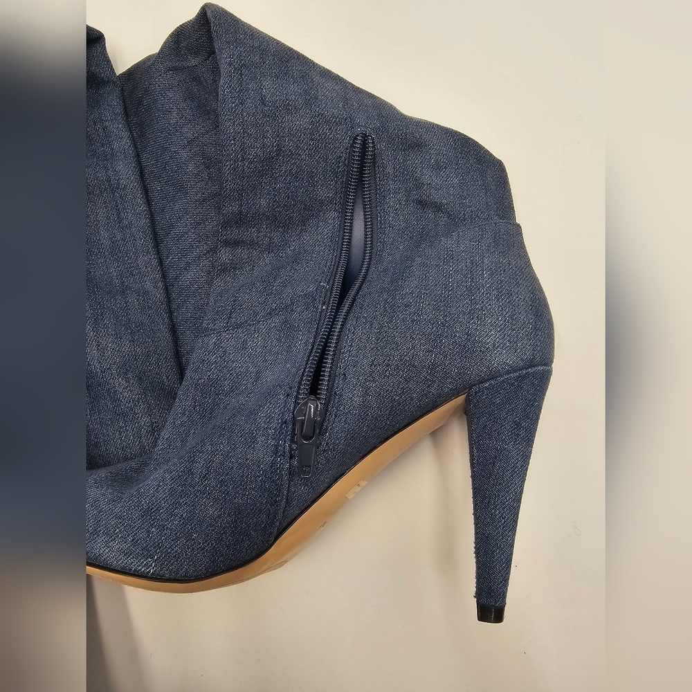 Guess Knee High Denim Stiletto Boots Size 7 | Pointed Toe Heels Y2K Retro Style - Picture 5 of 16